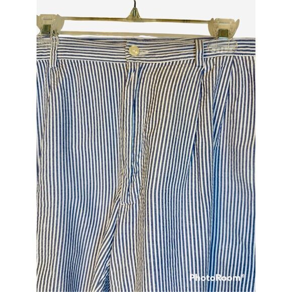 Jos. A. Bank  Stay Cool Men’s Seersucker Shorts Sz. 36 Blue/White Stripe Pleated - Picture 5 of 7